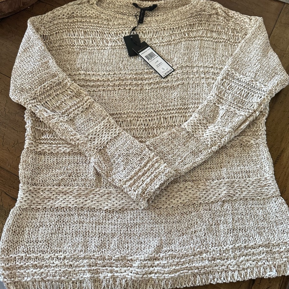 BCBGMAXAZRIA Women's Relax Mixed Stitch Sweater In Plaster Combo Size XS $178 - Picture 5 of 8